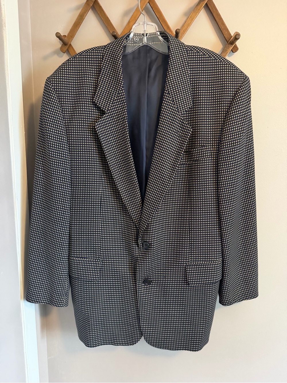 BOSS Hugo Boss Vintage Virgin Wool Delon-C Blazer Navy Cream Check 52C US 42S
